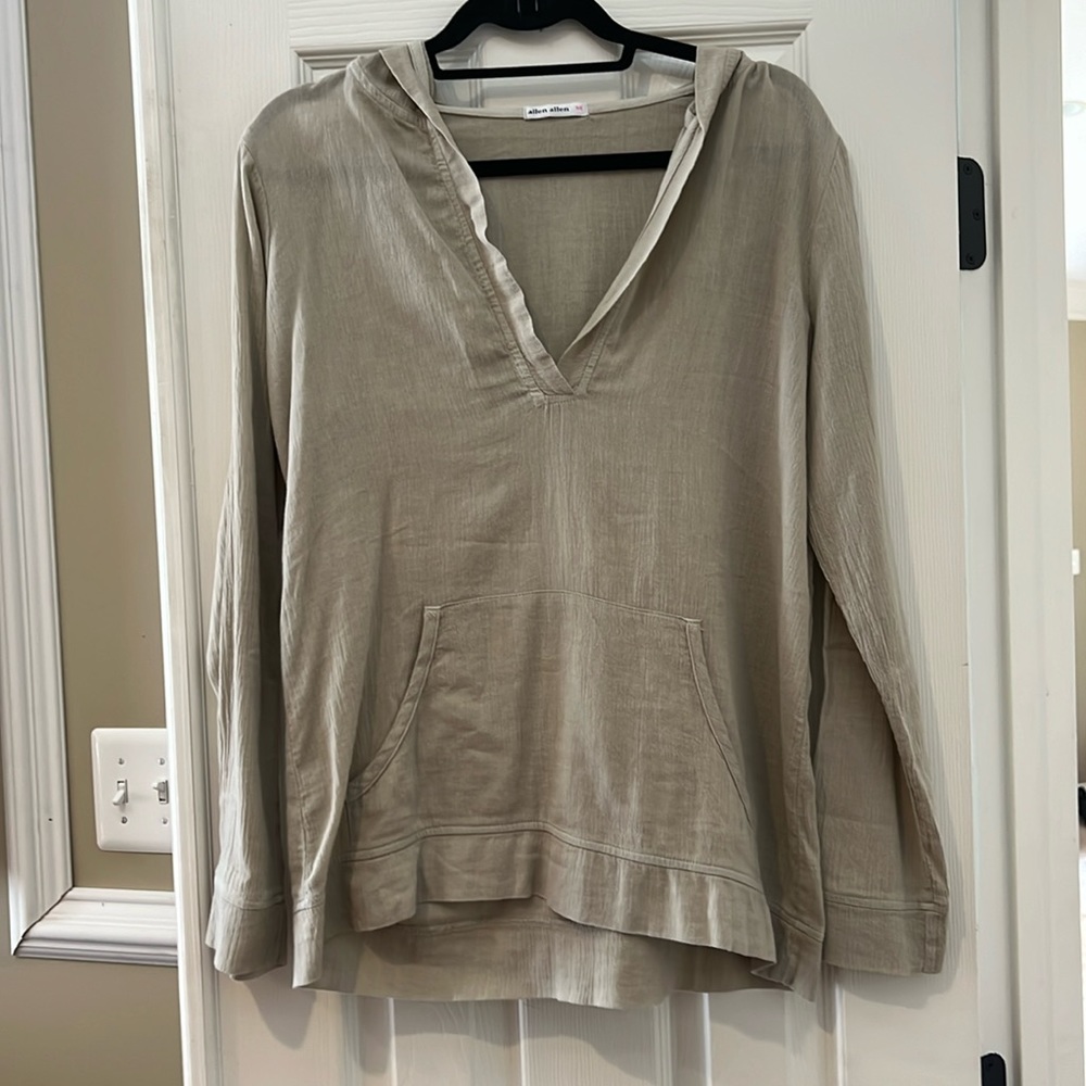 Allen Allen Women’s Linen Hooded Pullover with Hood Size Medium in Beige/Taupe